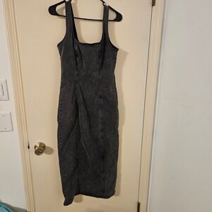 Liv Lottie Sleeveless Denim Midi Dress Dark Wash Square Neck Size M
